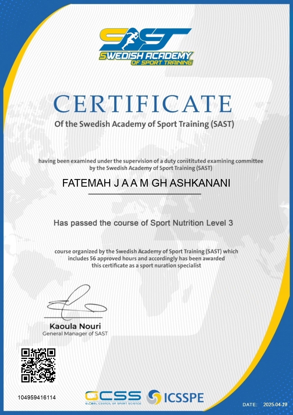 FATEMAH J A A M GH ASHKANANI